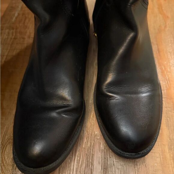 Tommy Hilfiger Black and Brown Riding Boots Gold Emblem - Picture 3 of 7